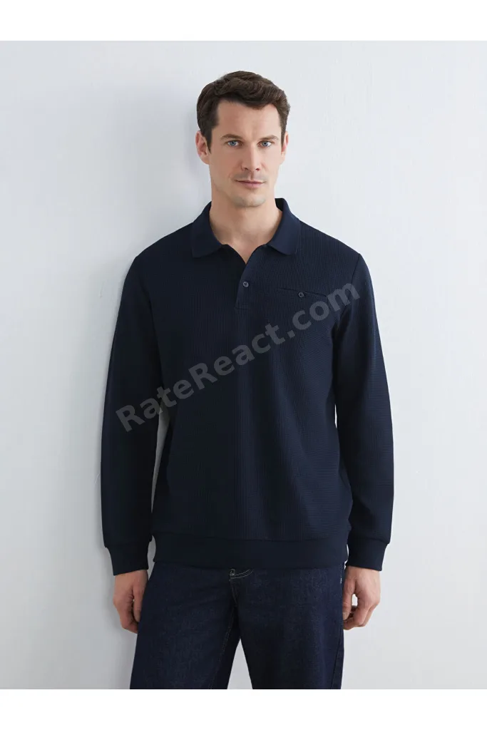 Lacivert Polo Yaka Erkek Sweatshirt