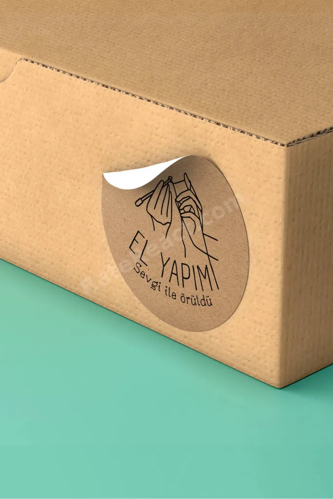 Sticker Kraft Görünümlü El Yapımı Yazılı Paketleme Kargo Etiketi - 3x3cm 90 Adet - ST2285