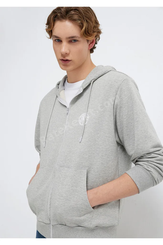 MVJNS Logo Baskılı Fermuarlı Kapüşonlu Gri Sweatshirt 0S10193-80196