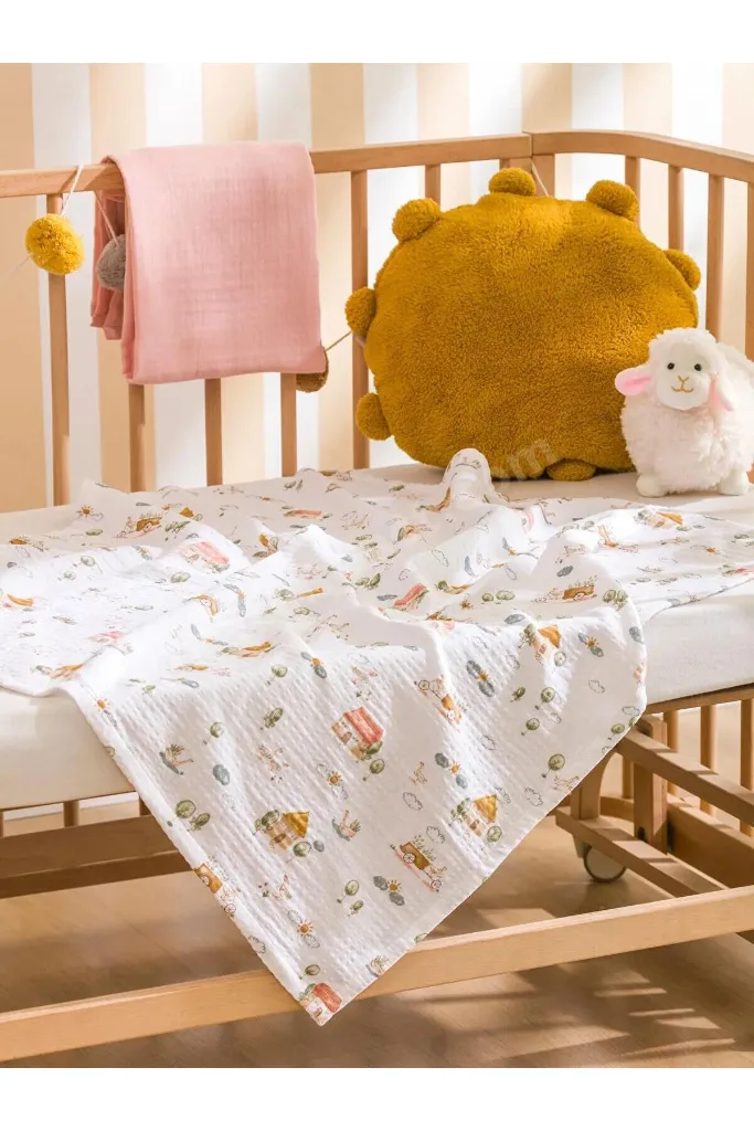 Karışık Baskılı Kız Bebek Müslin Örtü 85x85 Cm (S6)