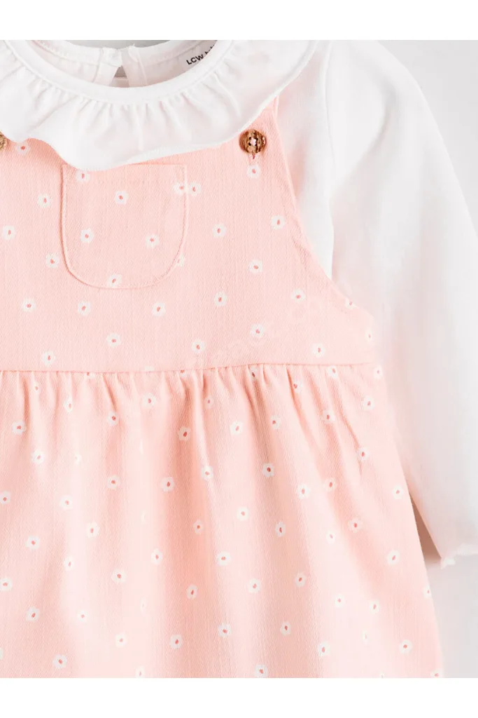 Gülis Store'den Pembe Çiçekli Kız Bebek Salopet Elbise ve Tişört