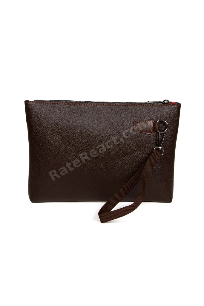 Deri El Askılı Dosya Evrak Günlük Portföy & Clutch Çanta - Kahverengi