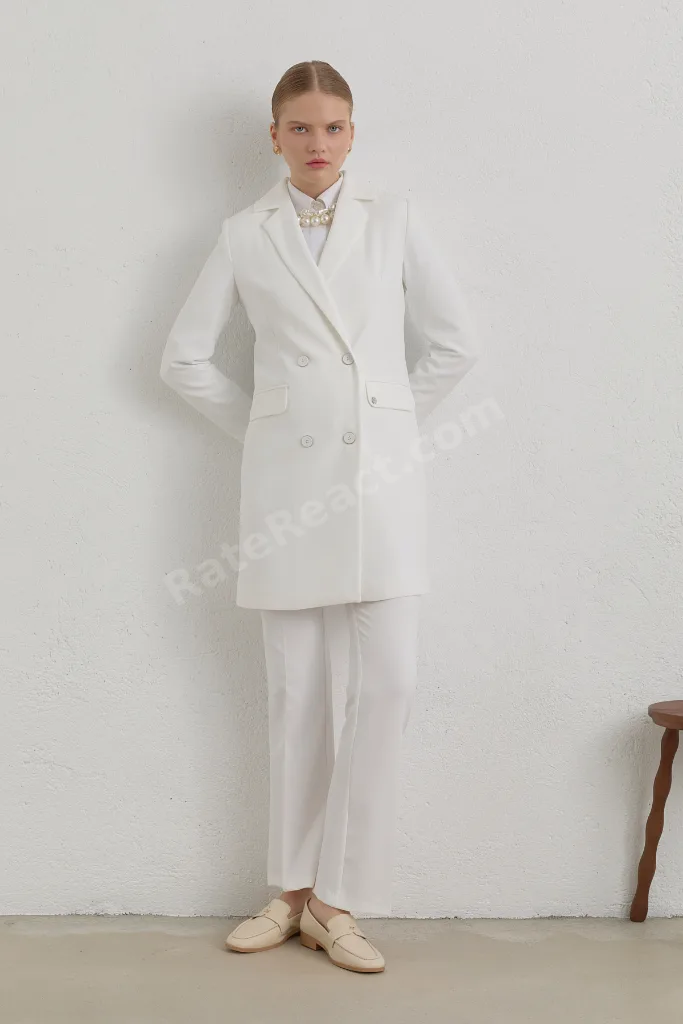 Kruvaze Blazer Ceket - Ekru
