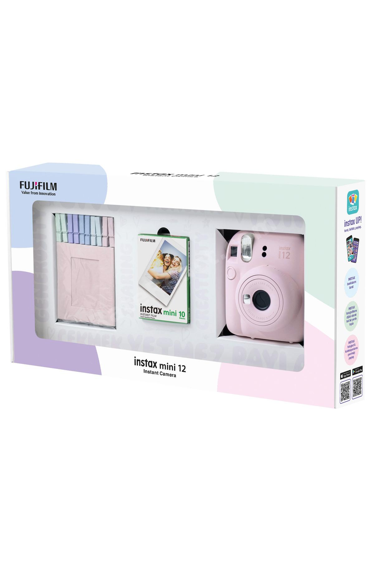 Instax mini 12 Pembe Fotoğraf Makinesi 10'lu Film ve Mandal Bundle Box