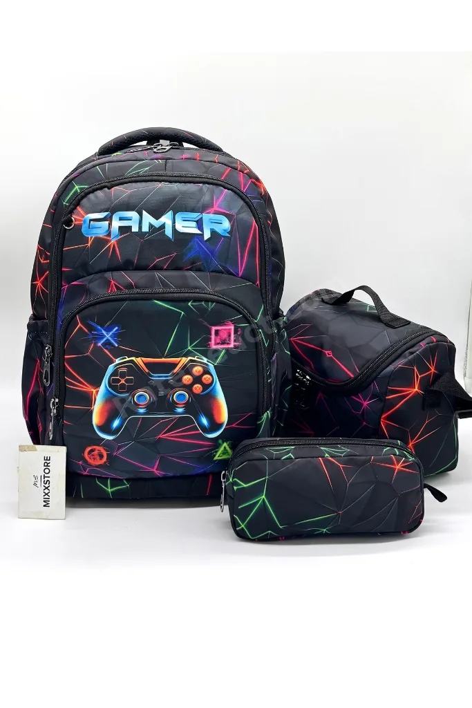 Gamer Desen Ortopedik Sırt Destekli Termal Beslenmelik ve Kalemlikli Sırt İlkokul Çantası / 2900