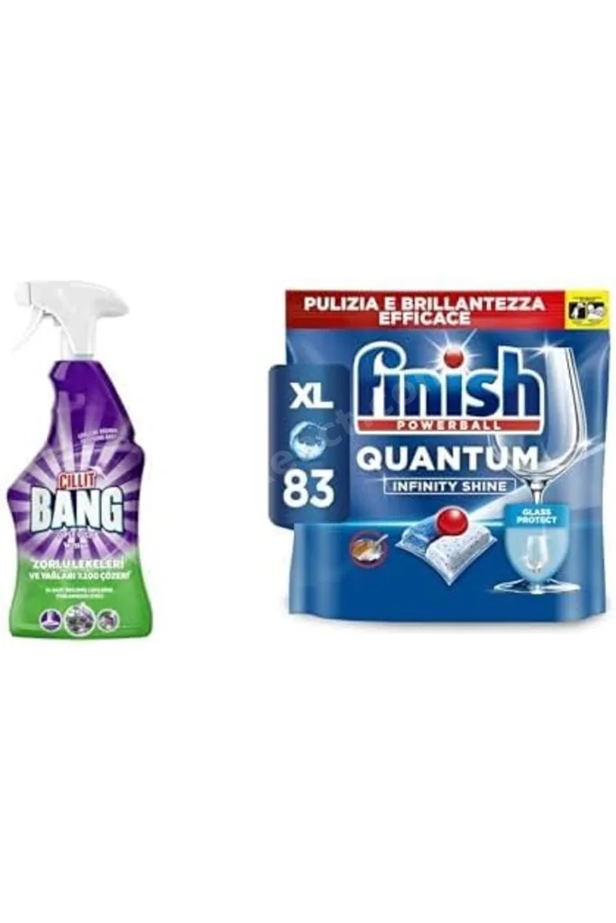 TTKTEKNOLOJİ Cillit Bang Mutfak Yağ ve Kireç Çözücü Sprey 750 ml ve Finish Quantum 83 Kapsül Bulaşık