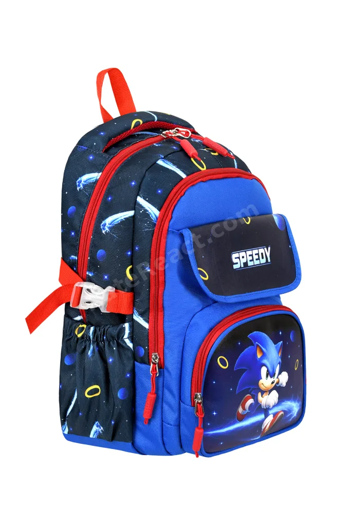 Deri Baskılı Mavi Sonic Temalı İlkokul Sırt Çantası,Termal Beslenme Çantası Ve Kalemlik