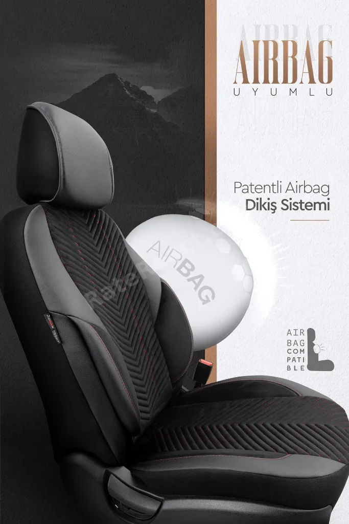 Advanced Design Özel Tasarım Premium Süet-deri Ekstra Destekli Universal Oto Koltuk Kılıfı Tam Set