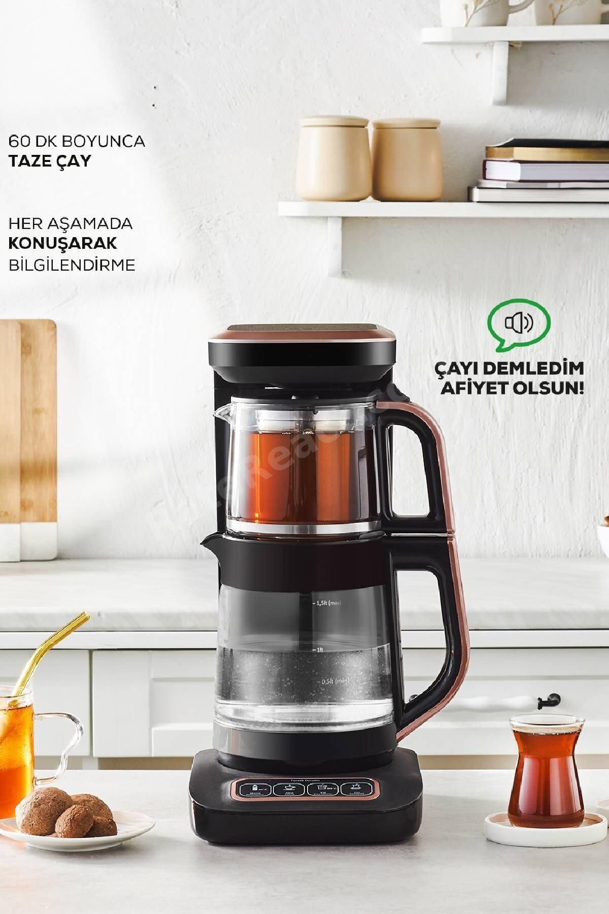 Çaysever Robotea Pro Connect 4 in 1 Konuşan Cam Çay Makinesi Rosegold