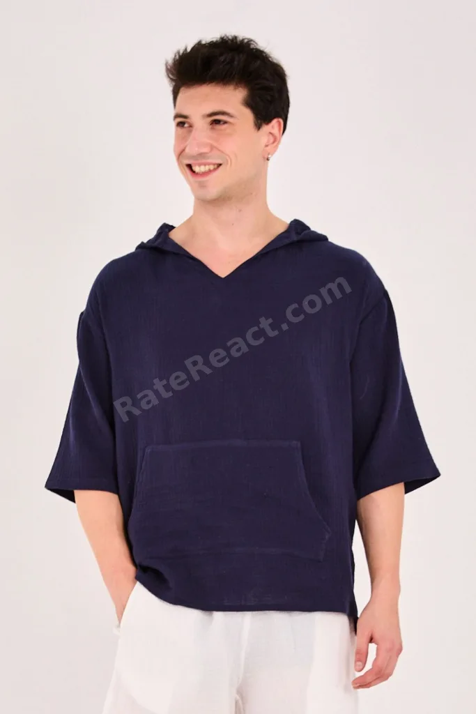 %100 Pamuk Yazlık Oversize Kapüşonlu Lacivert Sweatshirt