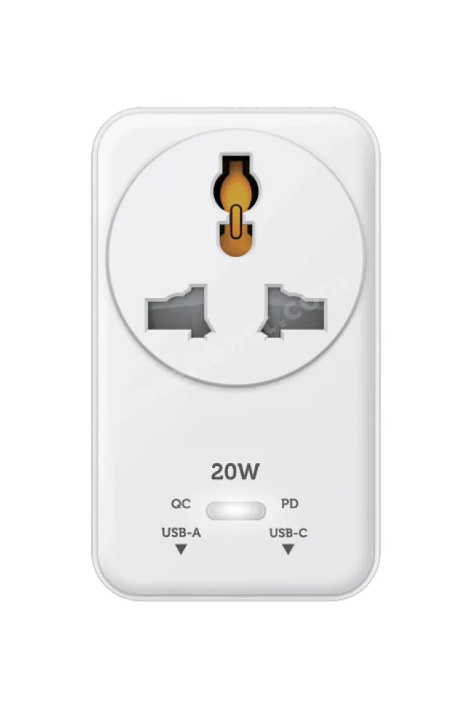 20WPD Hızlı Şarjlı Akım Korumalı Evrensel Priz Dönüştürücü Beyaz USB-C & USB-A Çıkışlı 2500W