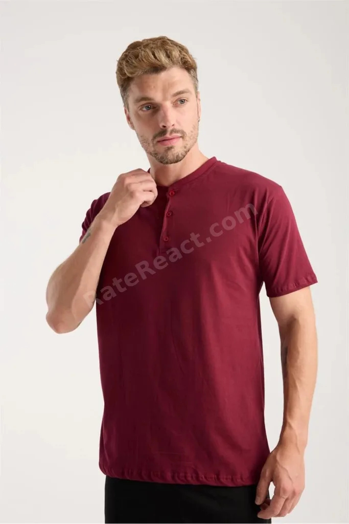 Erkek Bordo Düğmeli Yaka Kısa Kol Pijama Takımı MERY WOMAN