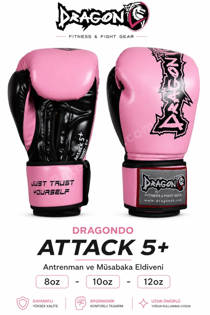 Attack Boks Eldiveni Kick Boks Muay Thai Pembe Boks Eldiveni Bandaj Ve Dişlik 3'lü Set