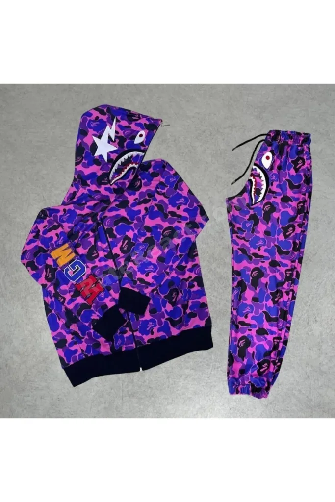 BAPE PUBG NAKIŞ İŞLEMELİ FERMUARLI KAPUŞONLU İKİLİ TAKIM ALT ÜST