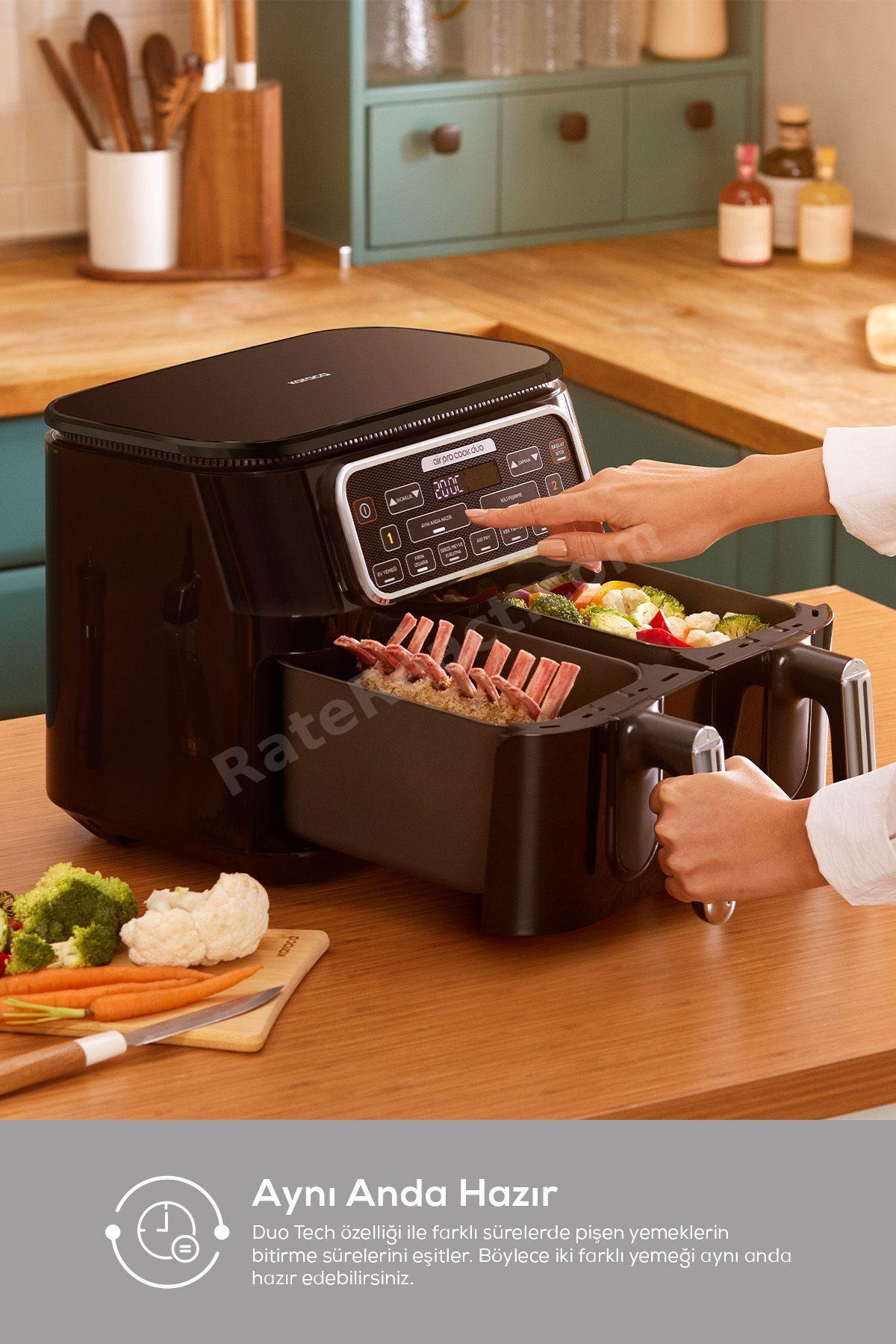 Air Pro Cook Duo Ev Yemeği XXXL 4+4 Litre Airfryer Black Chrome 8 Kişilik