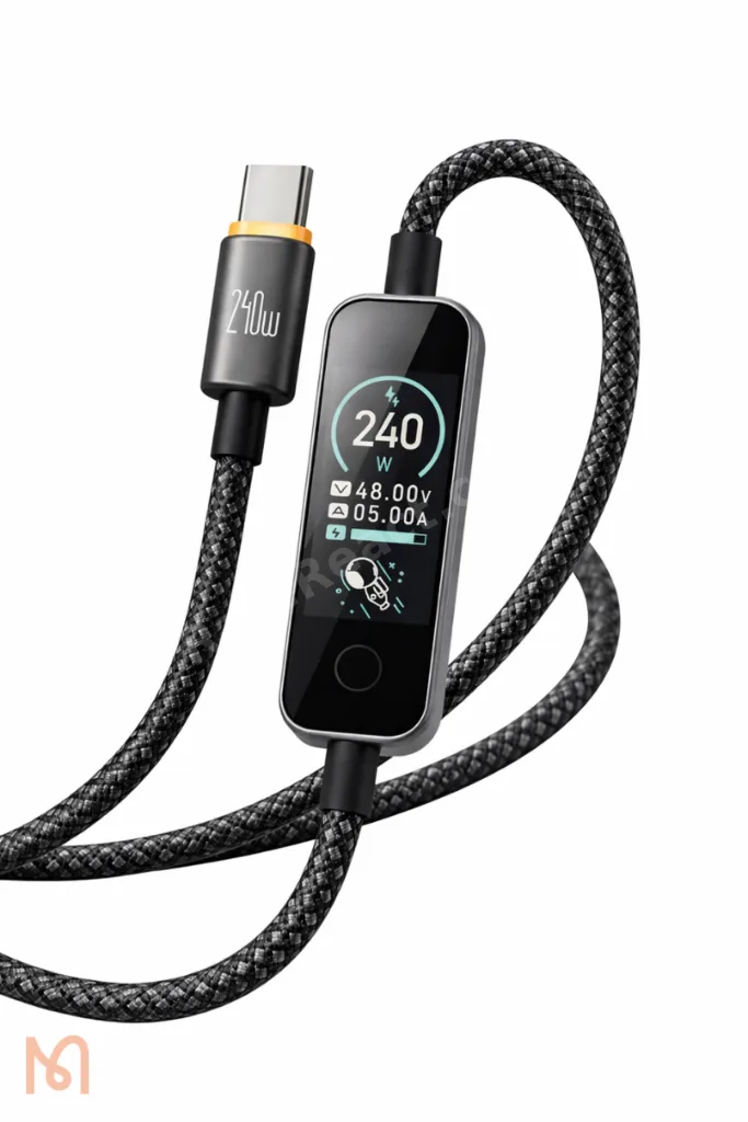 CabVision 240W Usb -C To Usb-C TFT Ekranlı Dokunmatik Mod 1.2 Metre Siyah Örgü Şarj Ve Data Kablosu