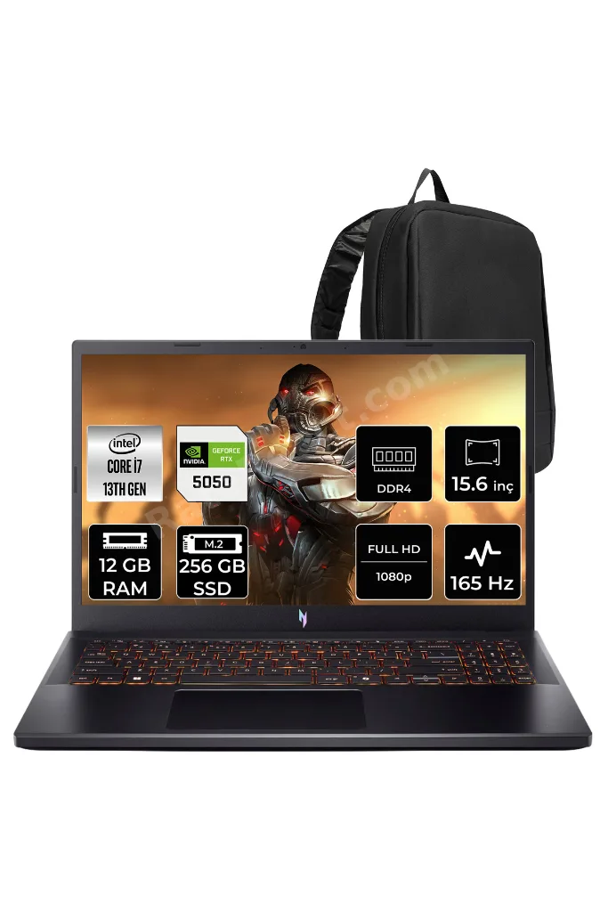 Nitro V15 ANV15-52 i7 13620H RTX 5050 8GB 75W 12GB RAM 256GB SSD 15.6" FHD (1920x1080) 165Hz FreeDOS NHQZ7EY005P307 Gaming Laptop + PER4 Çanta