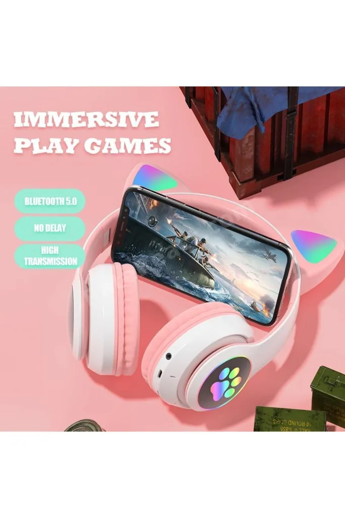 A+ Kalite Kedi Kulağı Detaylı Bluetooth Kablosuz Rengarenk Işıklı Rgb Çocuk Kulaklık 2025 vers