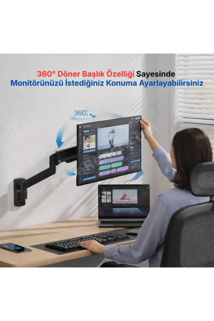 North Bayou Nb F120 Duvar Monitör TV Askı Aparatı Tutucu Kolu Su Terazili 17-27 inç Hareketli