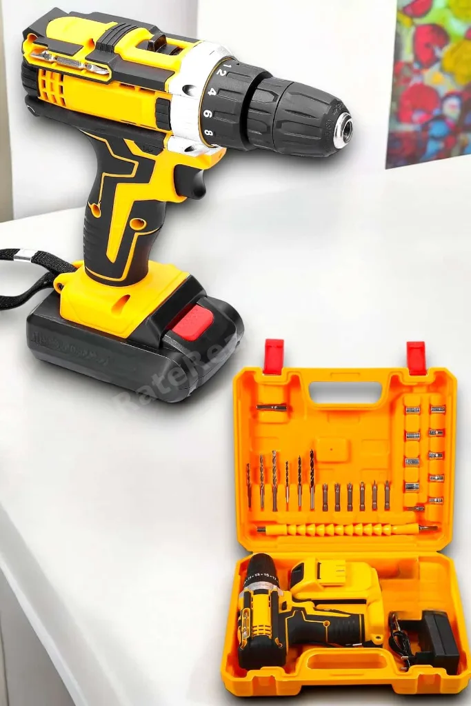 SEMEGLBL 24 Parça Çift Bataryalı Şarjlı Matkap Seti 24W Motor ve Otomatik Mil (184306) Kilitli Tas
