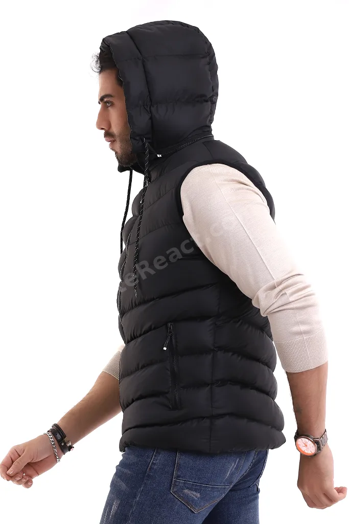 Erkek Jel Dolgu Çapraz Model Fermuarlı Kapşon İç Cepli Şişme Yelek