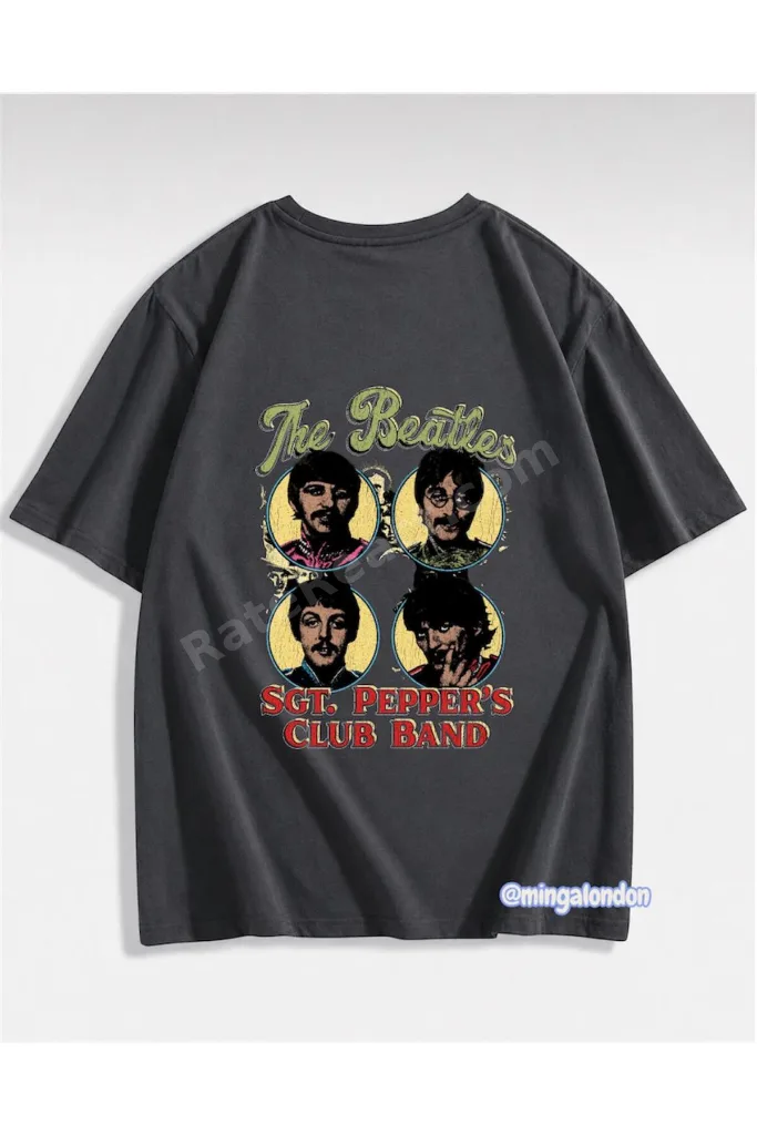 TheBeatles Baskılı Oversize Dokuma Kumaş T-shirt