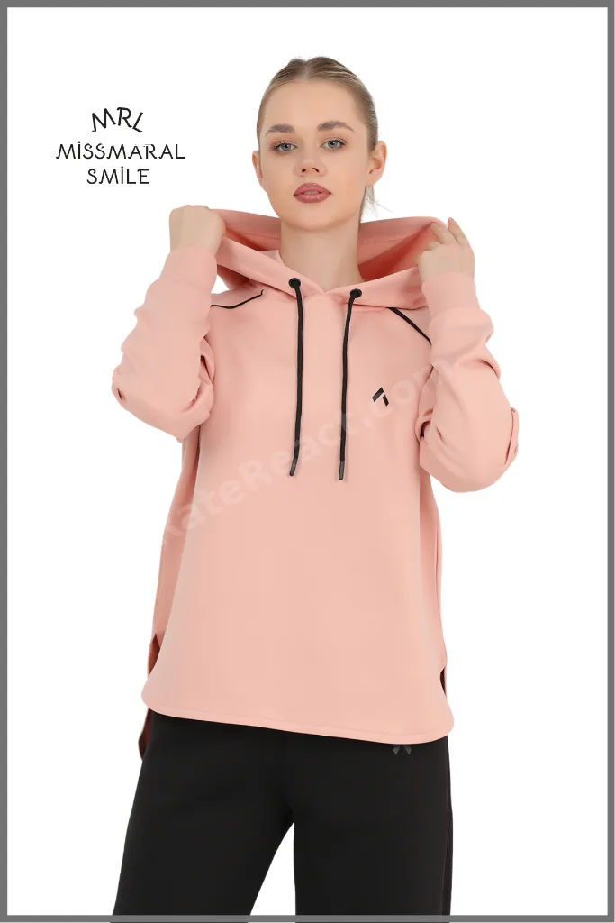 Kadın   Eşofman Üst Yavruağzı  Scuba Kapüşonlu Reglan Kol Aktif Spor Sweatshirt