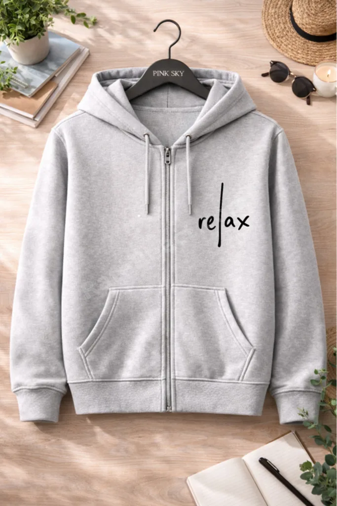 Unisex Baskılı Fermuarlı Kapüşonlu Sweatshirt