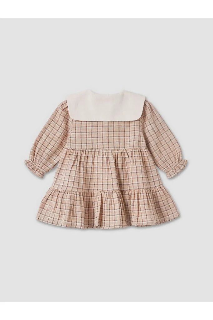 Bebe Yaka Nakışlı Kız Bebek Gabardin Elbise
