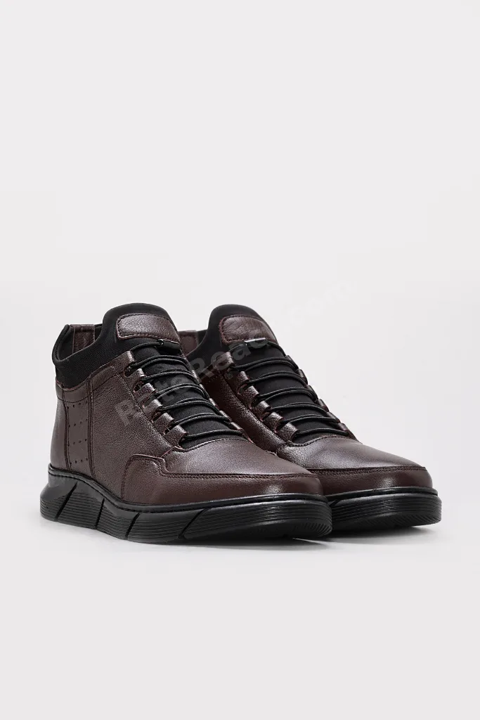 Kahve Bağcıklı Erkek Spor Sneaker Bot Hakiki Deri İçi Kürklü MRG0125611131943