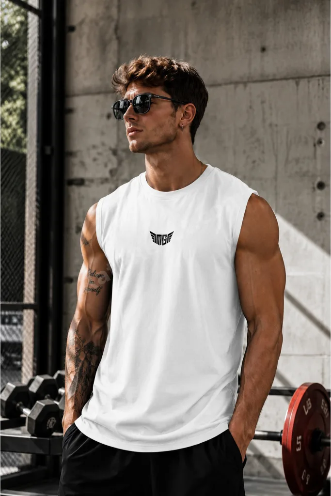Erkek Nem Emici Hızlı Kuruma Atletik Teknik Performans Sporcu Sıfır Kol T-shirt
