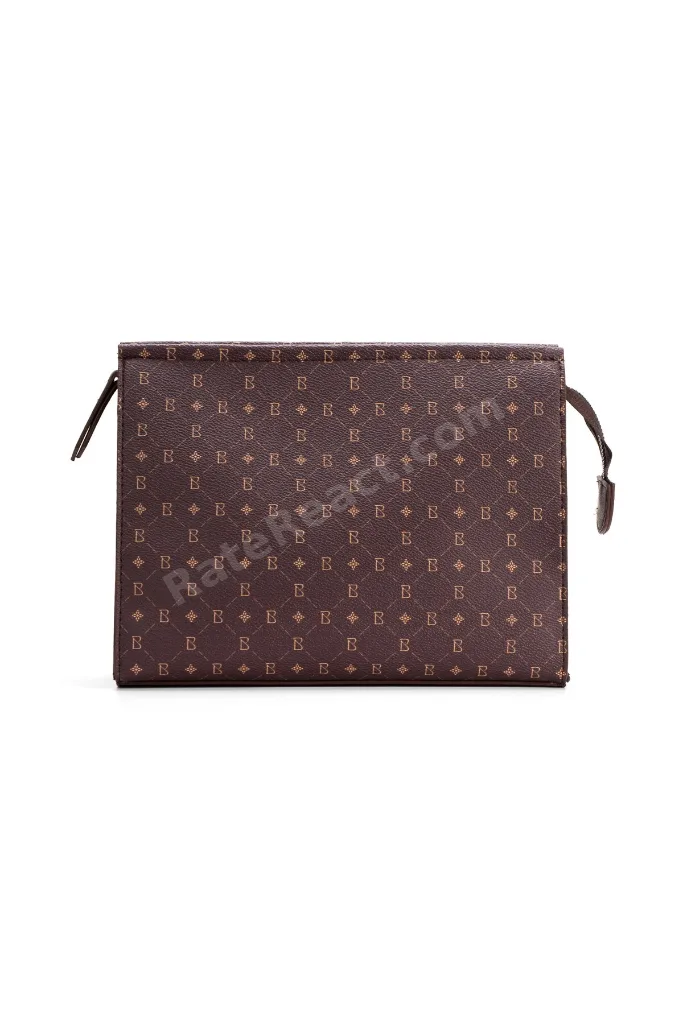 Kadın Kahve Monogram Portföy Clutch Çanta