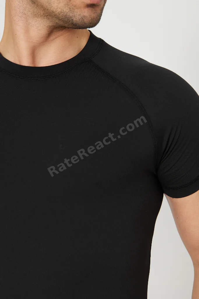 Erkek Siyah Kolları Dar Kesim Compression Gym Fitness Spor T-shirt