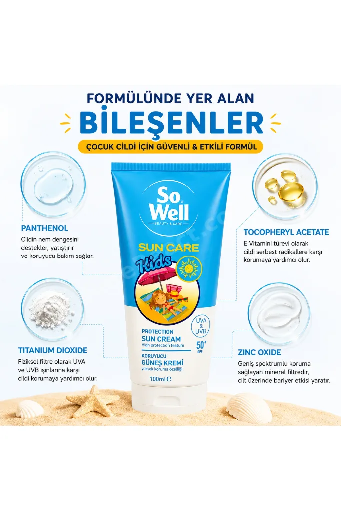 Sun Care Kids SPF 50+ Çocuk Güneş Kremi UVA & UVB Korumaya Yardımcı 100 ml