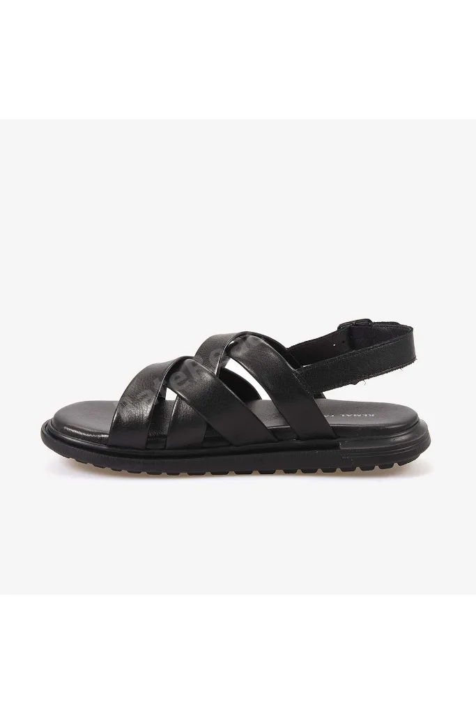 Erkek Kauçuk Tabanlı Deri Comfort Günlük Çapraz Bantlı Sandalet 555