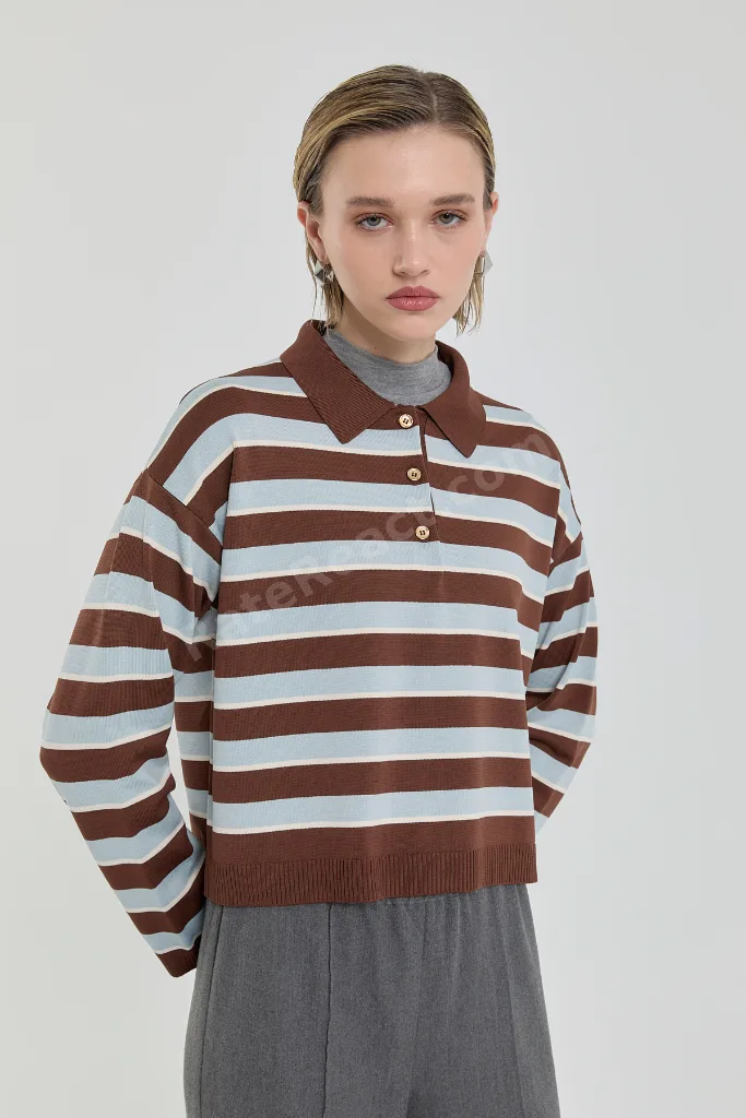Polo Yaka Crop Kazak - Kahve