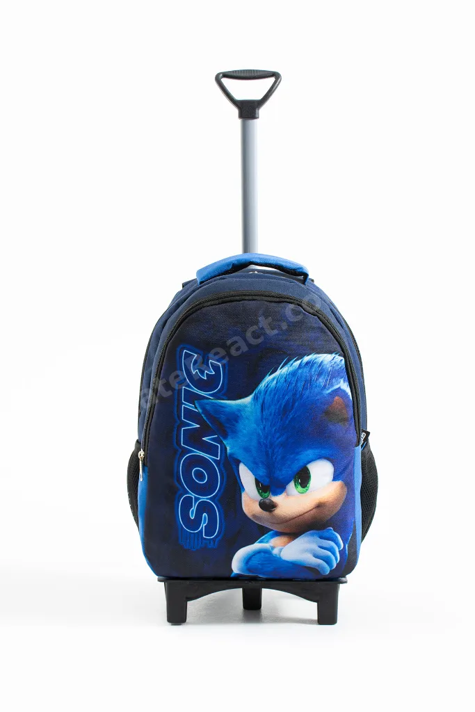 Sonic Çekçekli İlkokul Çantası Seti– Sabit Çekçek , Katlanır Ön Ayak, Beslenme Çantalı
