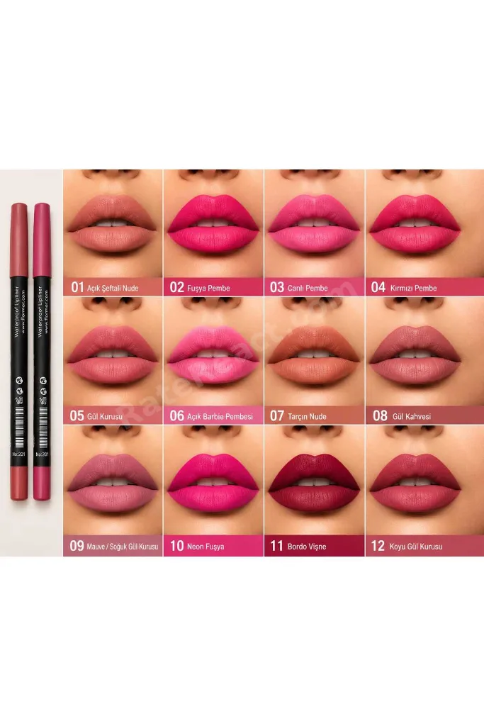 12’li Dudak Kalemi Seti | Suya Dayanıklı Yoğun Pigment Lipliner Koleksiyonu