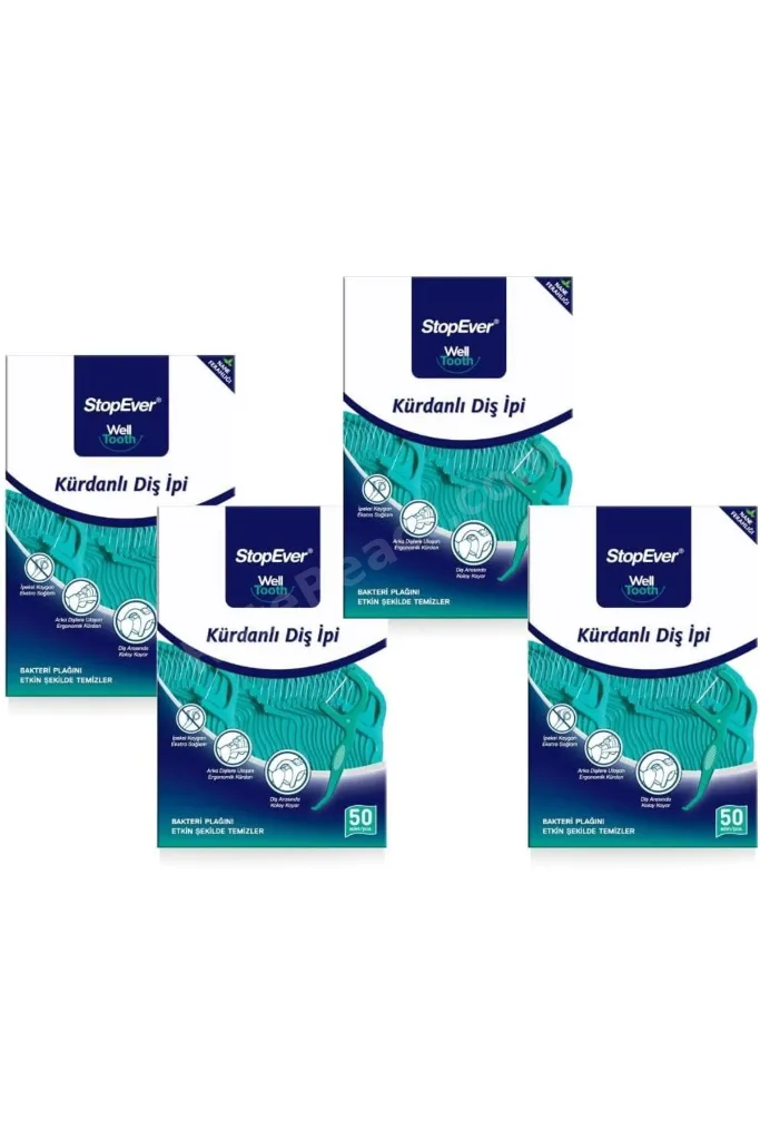 TTKTEKNOLOJİ StopEver Well Tooth Kürdanlı Diş İpi 4'lü Paket | Nane Aromalı | 200 Adet (4 x 50) | Di