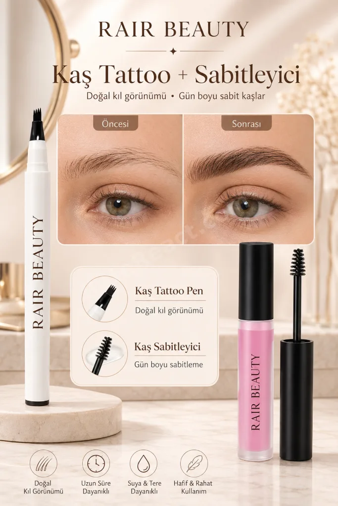 Kahverengi Mikroblading Ucu Tırtıklı Kalıcı Kaş Kalemi ve Şeffaf Kaş Sabitleyici İkili Set