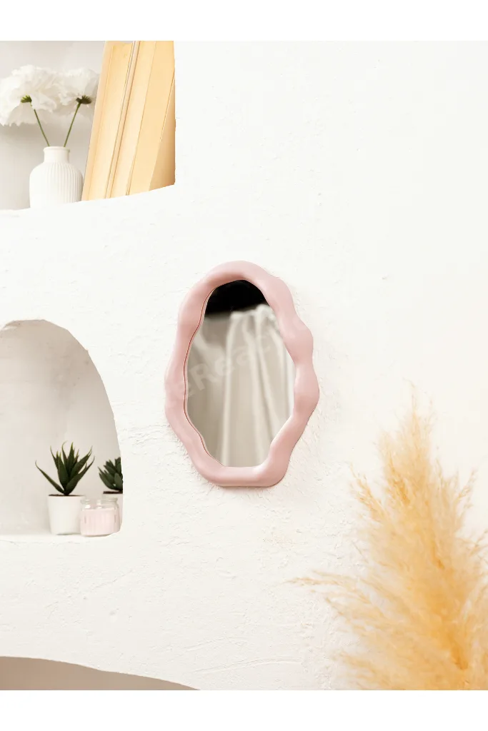 Modern bulut formlu makyaj aynası , takı tabağı , duvar aynası mat pembe renk