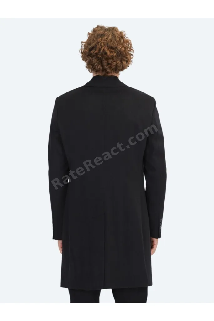 Siyah Regular Fit Kruvaze Yaka Casual Dokuma Palto