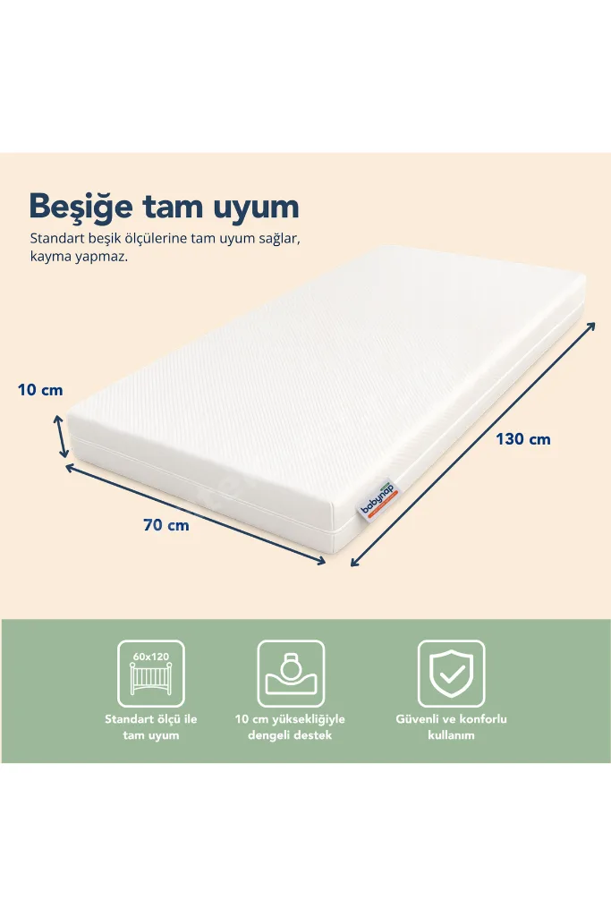 BabyPedic 70x130 Bebek Yatağı, Yıkanabilir Kılıf, İç Koruma, 10 cm