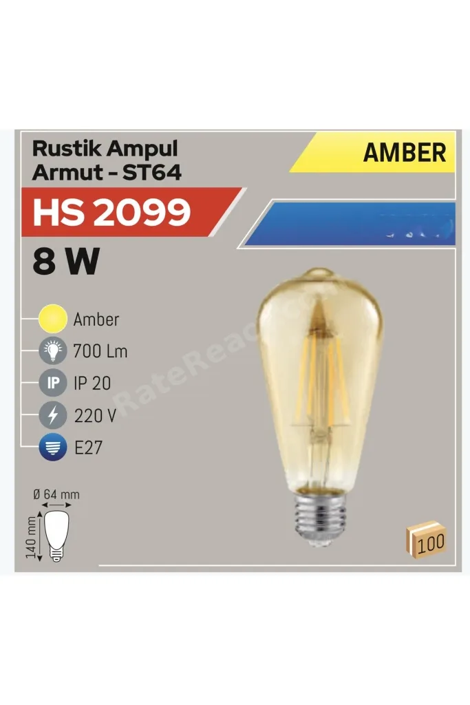 8W Rustik Ampul Armut, Amber (HS 2099)