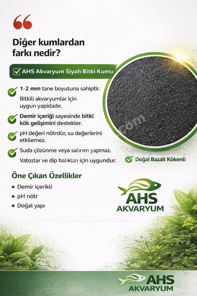 5 KG Hagen Siyah Bitki Kumu 1–2 mm | Bitkili Akvaryum Taban Kumu | pH Nötr Doğal Kum