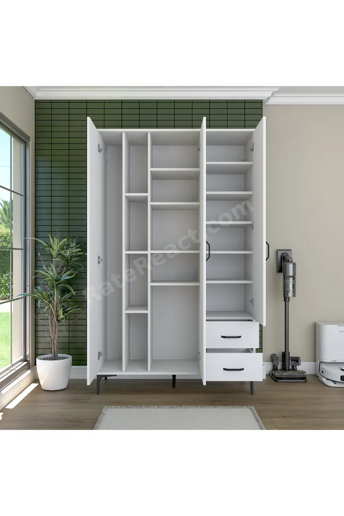 Rani KC105 Banyo Dolabı 3 Kapaklı 13 Raflı 2 Çekmeceli Çok Amaçlı Dolap Beyaz