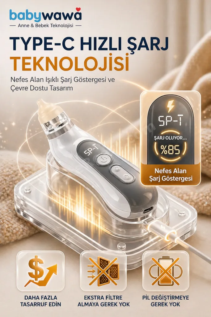 H-031 Şarjlı Kendini Temizleyen 5 Kademe Burun Aspiratörü 0-12 Yaş Işıklı Müzikli Nasal Aspiratör