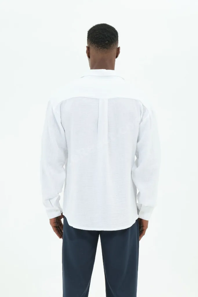 2XS-10XL %100 Pamuk Cepli Müslin Erkek Beyaz Gömlek