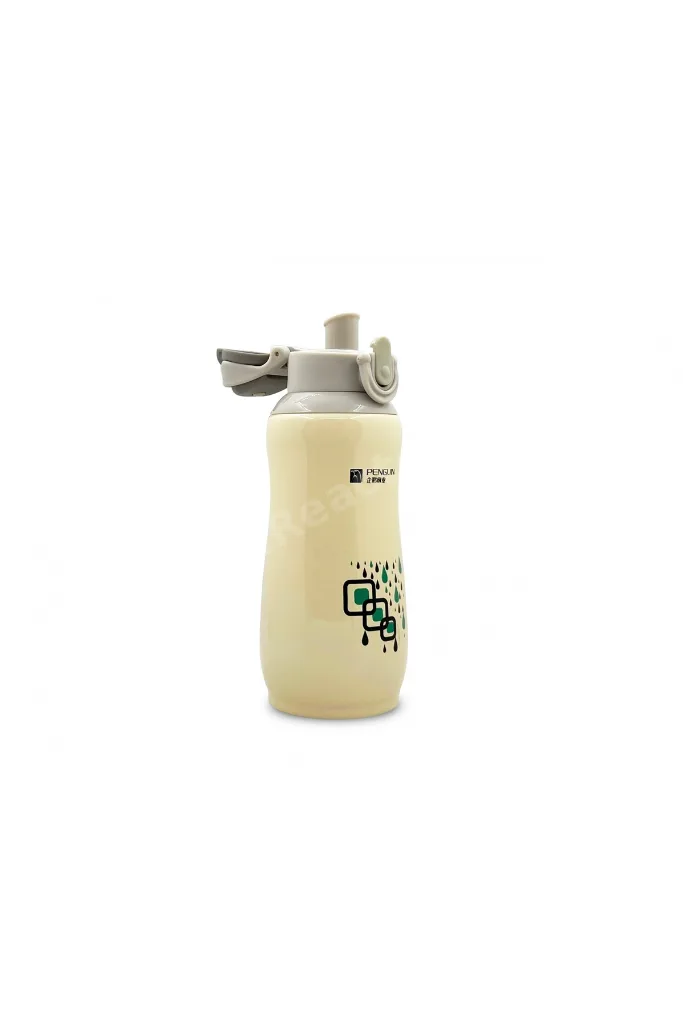 Penguen Kilitli Paslanmaz Çelik Bebek Termosu 600 Ml - Krem