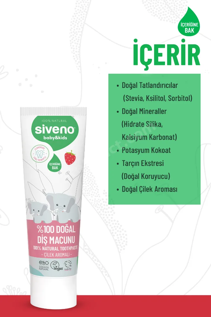 %100 Doğal Diş Macunu Çocuk İçin Çilek Aromalı Florürsüz 50 ml